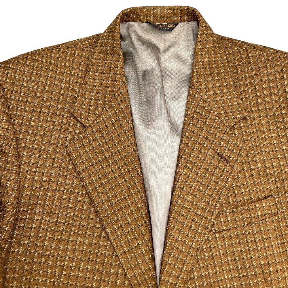 Bachrach Blazer Men 40-42 Brown Black‎ Check Wool Europa Suit Jacket USA VTG